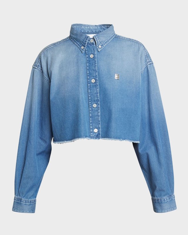 Cropped Denim Button-Front Shirt