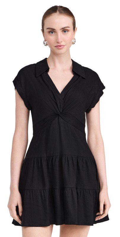 alice + olivia Mila Deep V Twist Front Mini Dress Black