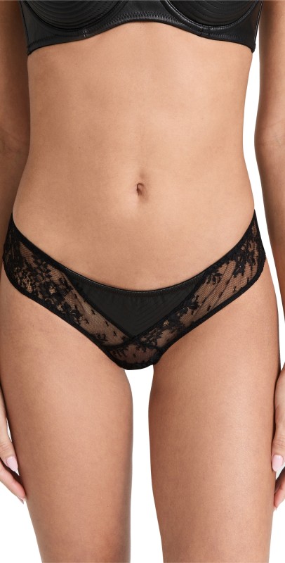 Fleur du Mal Vegan Leather Top Stitch Hipster Panties Black