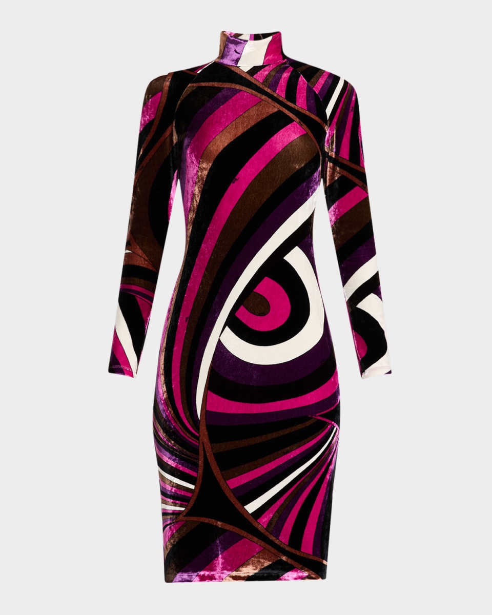 Iride Velvet Turtleneck Long-Sleeve Dress