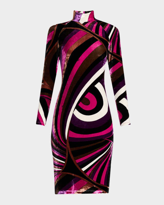 Iride Velvet Turtleneck Long-Sleeve Dress