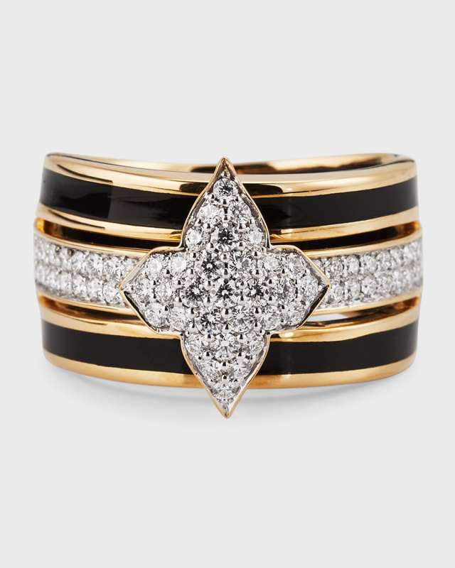 18K Yellow Gold Piano Black Bold Ring, Size 7