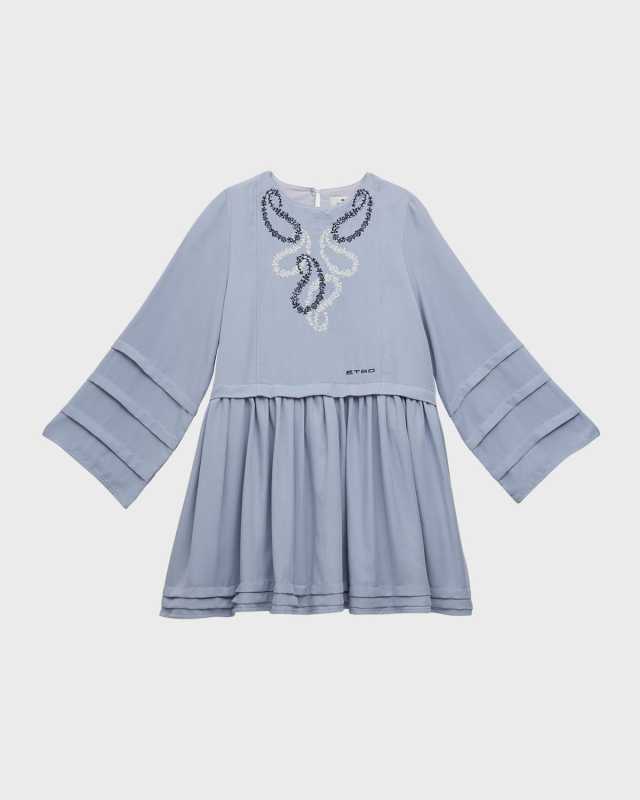 Girl's Paisley Embroidered Logo-Print Dress, Size 4-