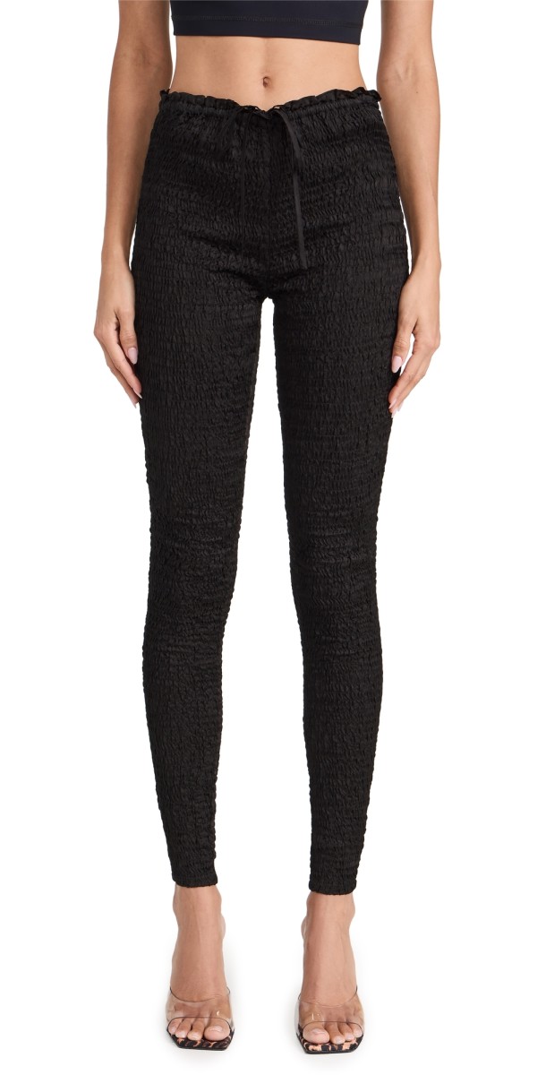 Abacaxi Smocked Silky Leggings Black