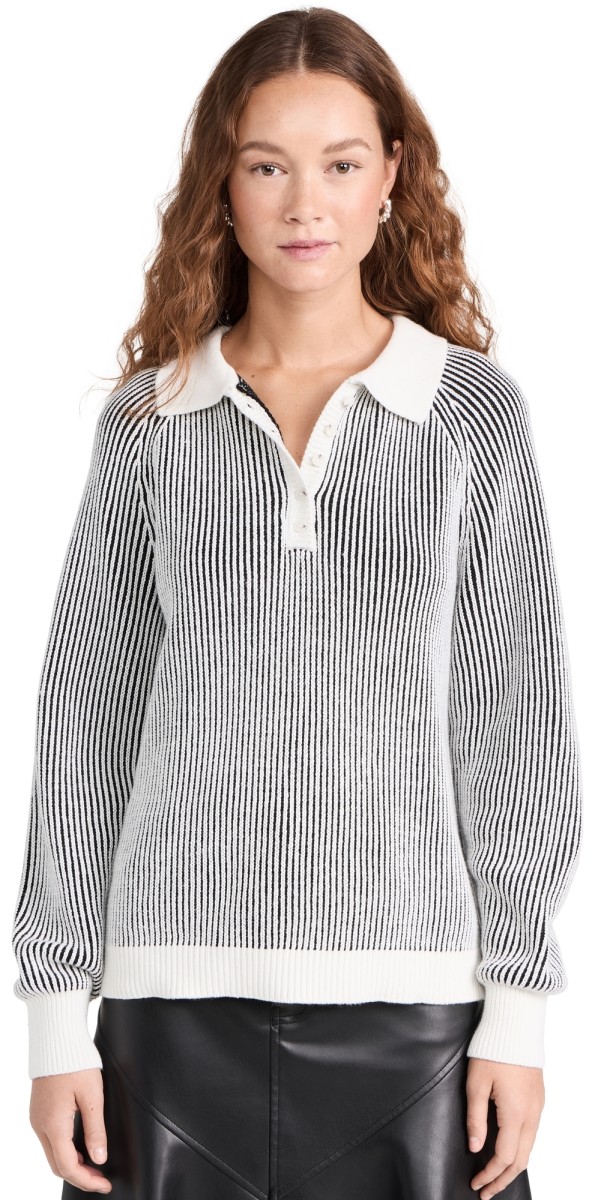 525 Plaited Johnny Collar Pullover Chalk Multi