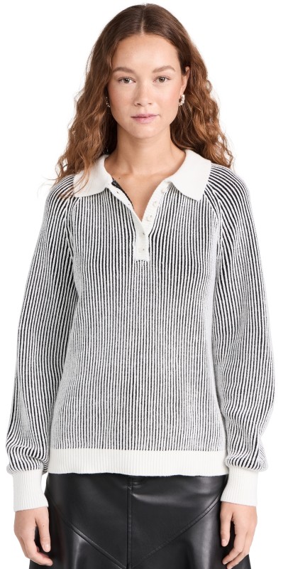 525 Plaited Johnny Collar Pullover Chalk Multi