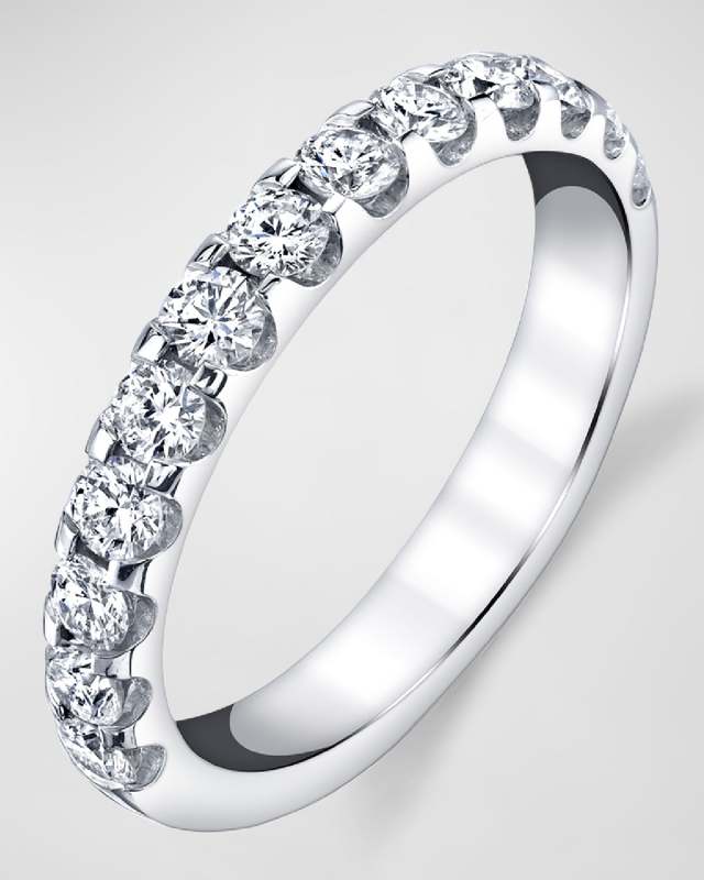 Platinum Halfway Comfort Fit Band with U Prong Set Round Cut Diamonds, 1.10ct