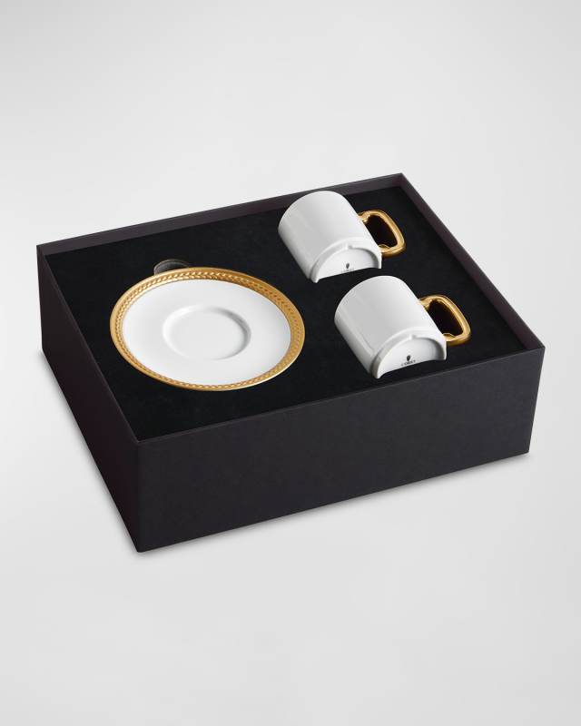 Soie Tressee Golden 3-Piece Espresso Cup & Saucer Set