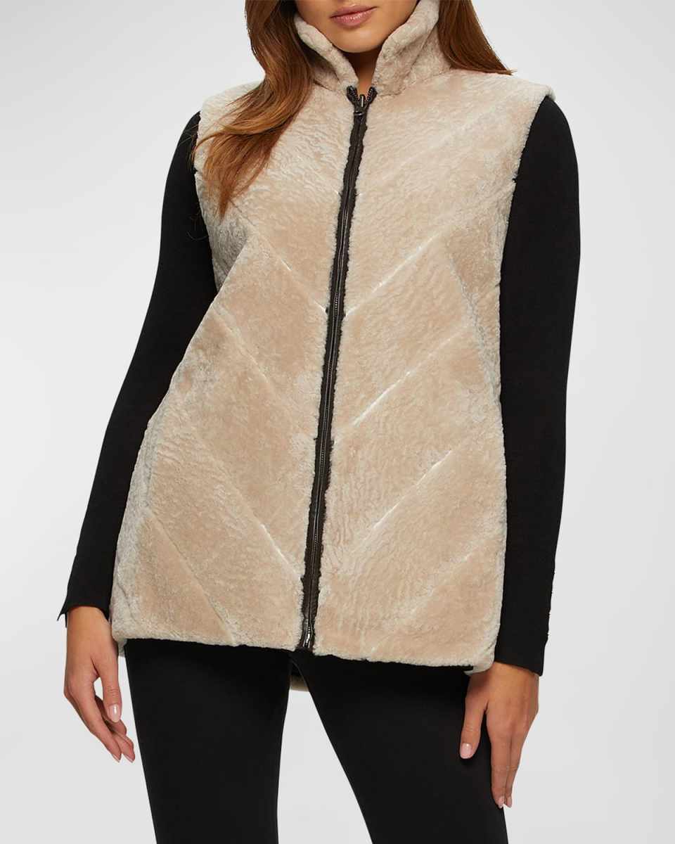 Reversible Chevron Shearling Lamb Zip Vest