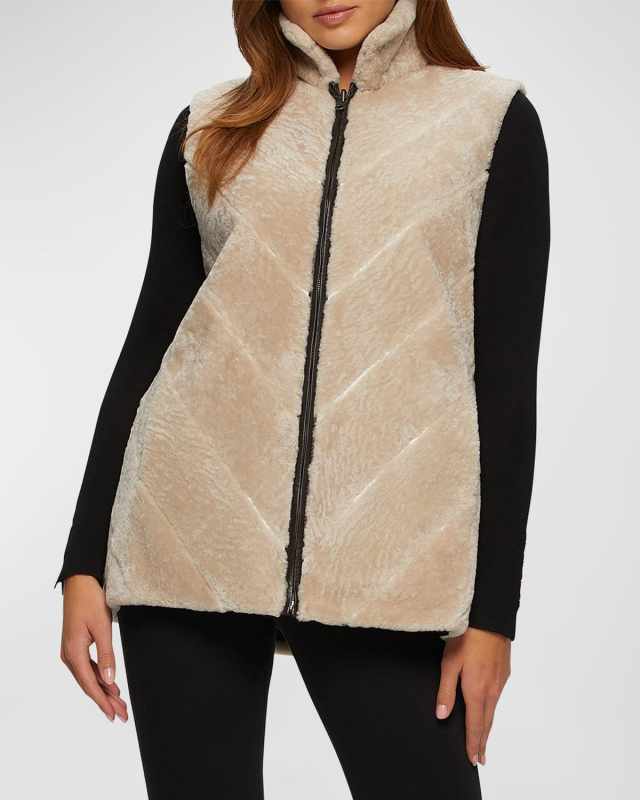 Reversible Chevron Shearling Lamb Zip Vest