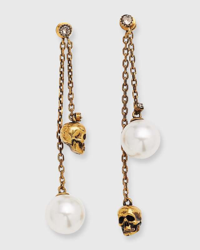 Pearly Skull Dangle Earrings