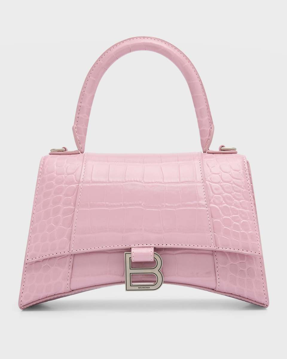 Hourglass Small Croc-Embossed Bag