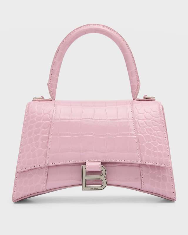 Hourglass Small Croc-Embossed Bag