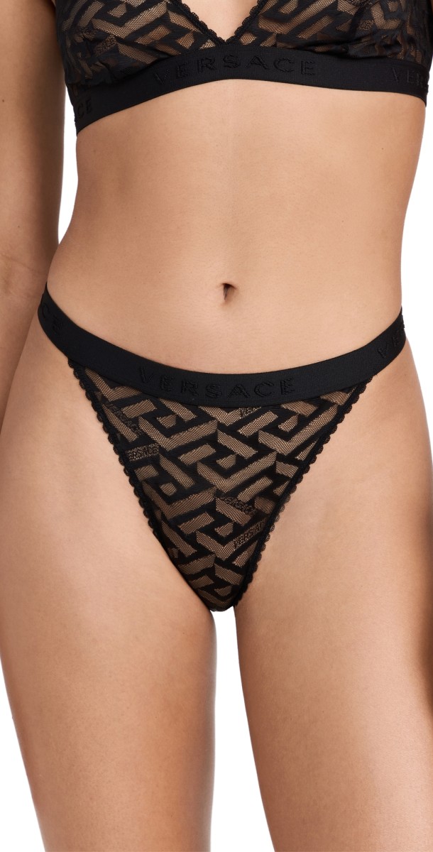 Versace Underwear Tulle Monogram Panties Black