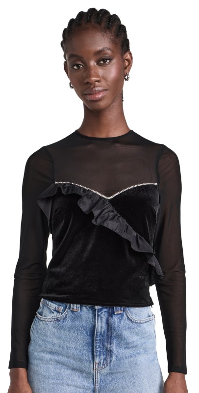 Saylor Dascha Velvet and Mesh Top Black