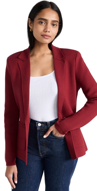 L'AGENCE Lacey Knit Blazer Dark Bordeaux