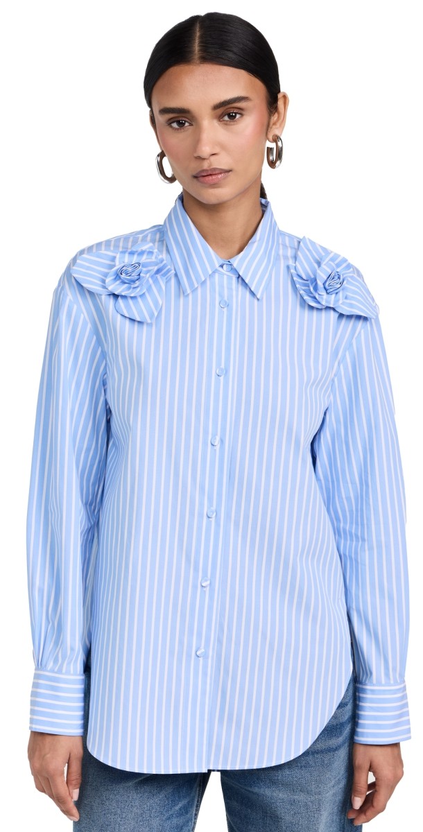 AKNVAS Flor Button Down Shirt 2 Roses Blue Stripe