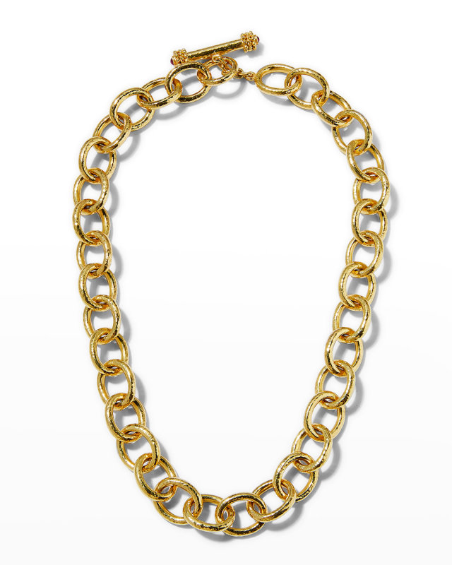 19K Hammered Volterra Link Necklace, 17"L