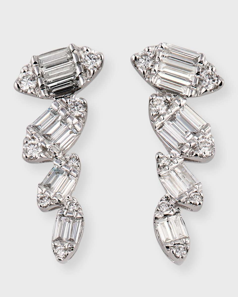 Sparkle 18K White Gold Baguette and Round Diamond Earring Climbers