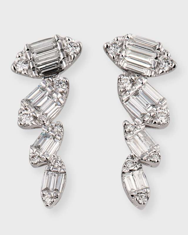 Sparkle 18K White Gold Baguette and Round Diamond Earring Climbers