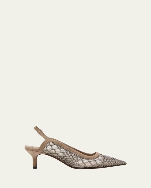 Crystal Mesh Net Slingback Pumps