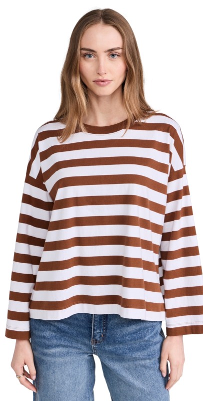 Madewell Easy Long Sleeve Tee Brown Stripe