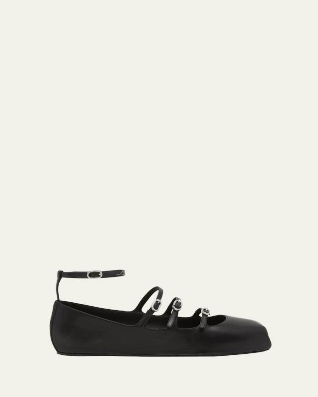 Leather Mary Jane Trio Ballerina Flats