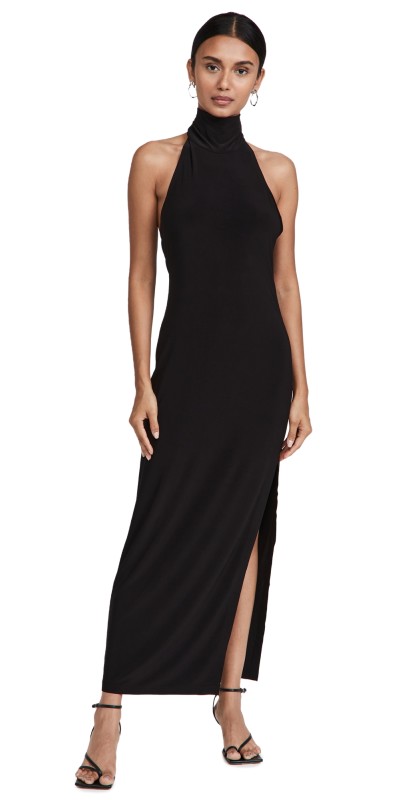 Norma Kamali Halter Turtle Side Slit Gown Black