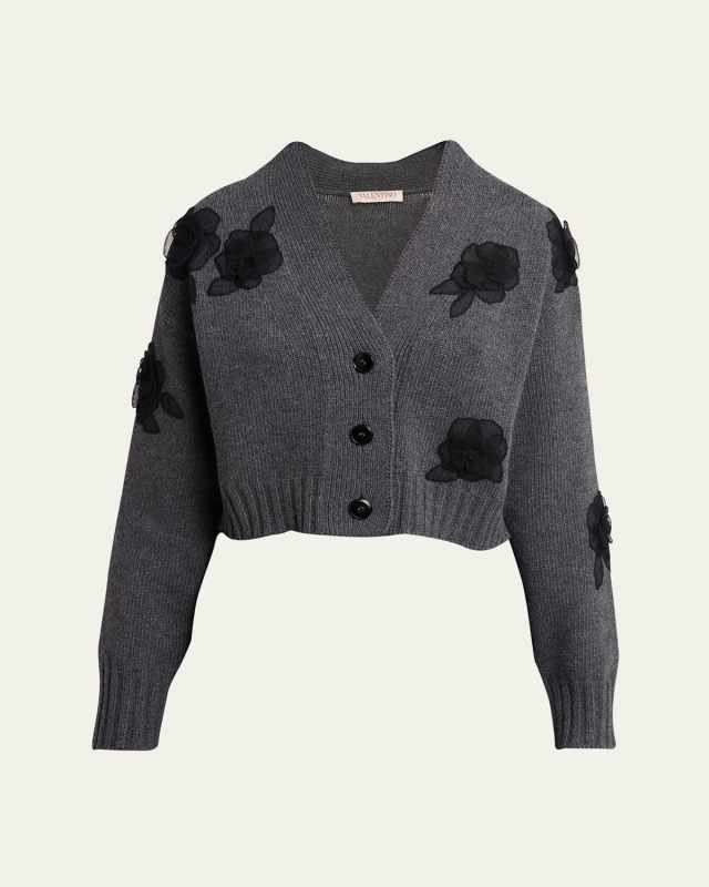 Floral Lace Applique Wool Crop Cardigan