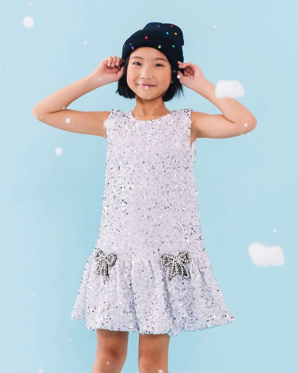 Girl's Shimmer Sequin Dress W/ Bows, Size 2-14