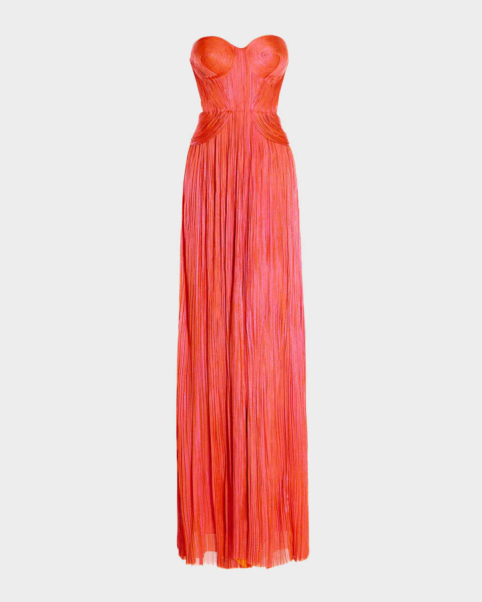 Kamina Strapless Cutout Plisse Silk Gown