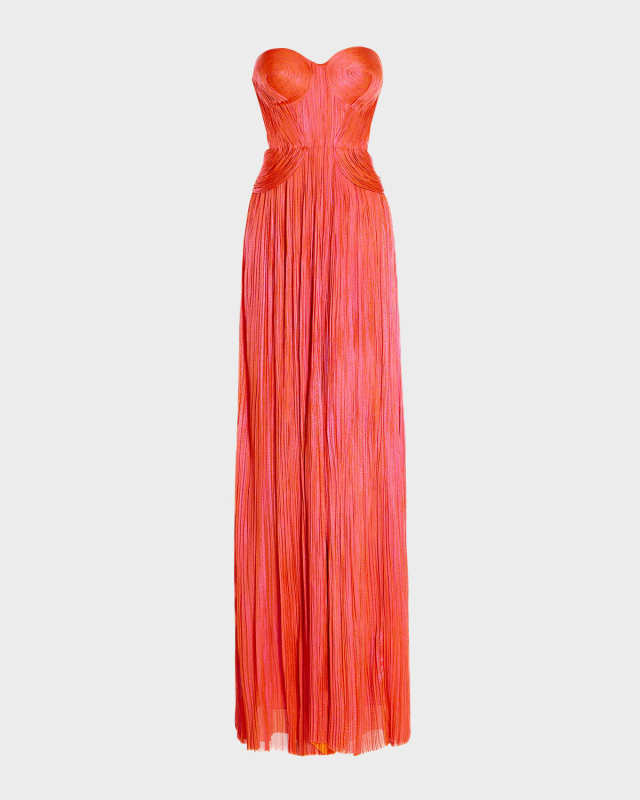 Kamina Strapless Cutout Plisse Silk Gown