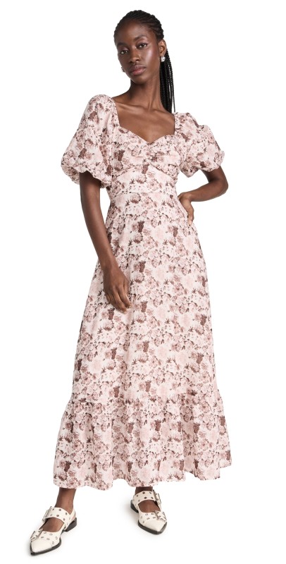 English Factory Linen Floral Maxi Dress Multi
