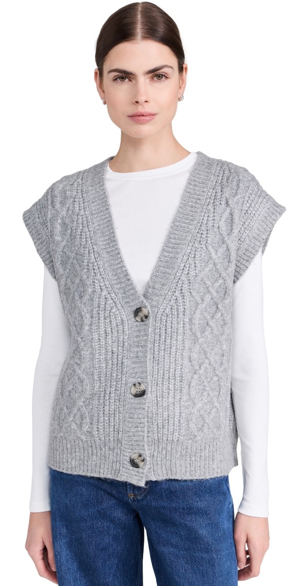 525 Paige Button Front Cable Vest Smoke Grey