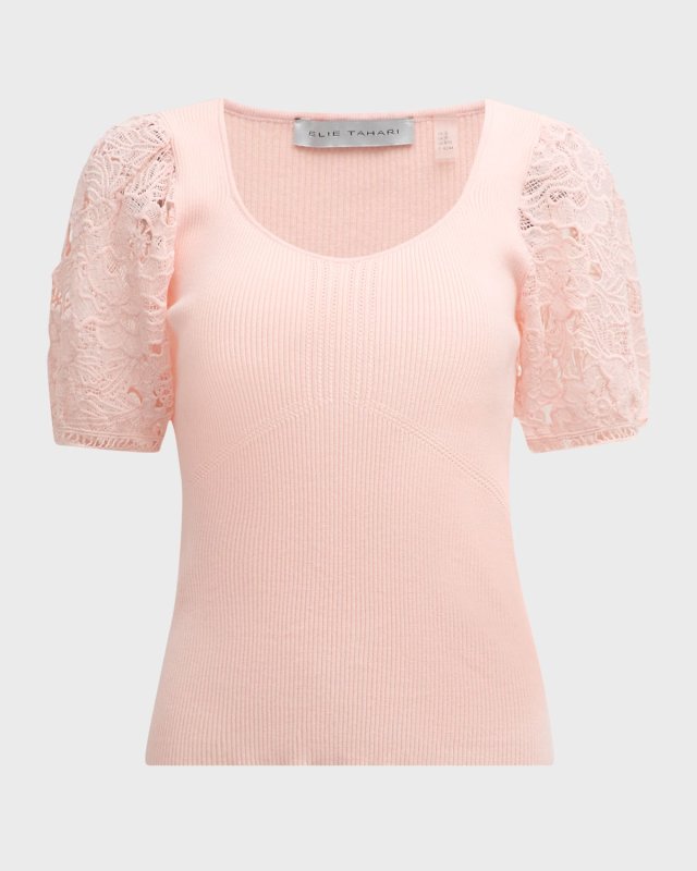 The Arabella Ribbed Lace-Sleeve Sweater