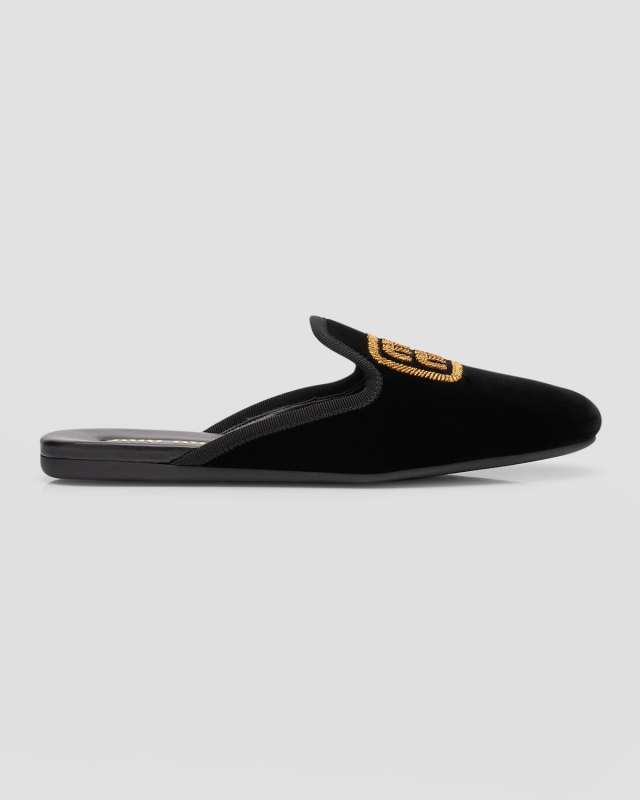 Embroidered Velvet Loafer Mules