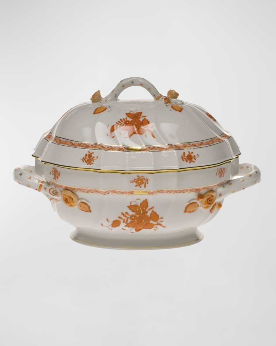 Chinese Bouquet Rust Tureen with Branch Handle