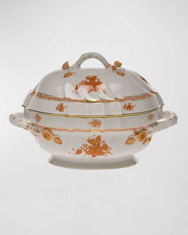 Chinese Bouquet Rust Tureen with Branch Handle