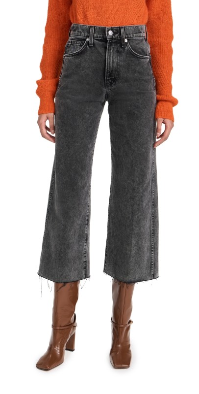 Veronica Beard Jean Taylor Cropped High Rise Wide Leg Jeans ASH ONYX