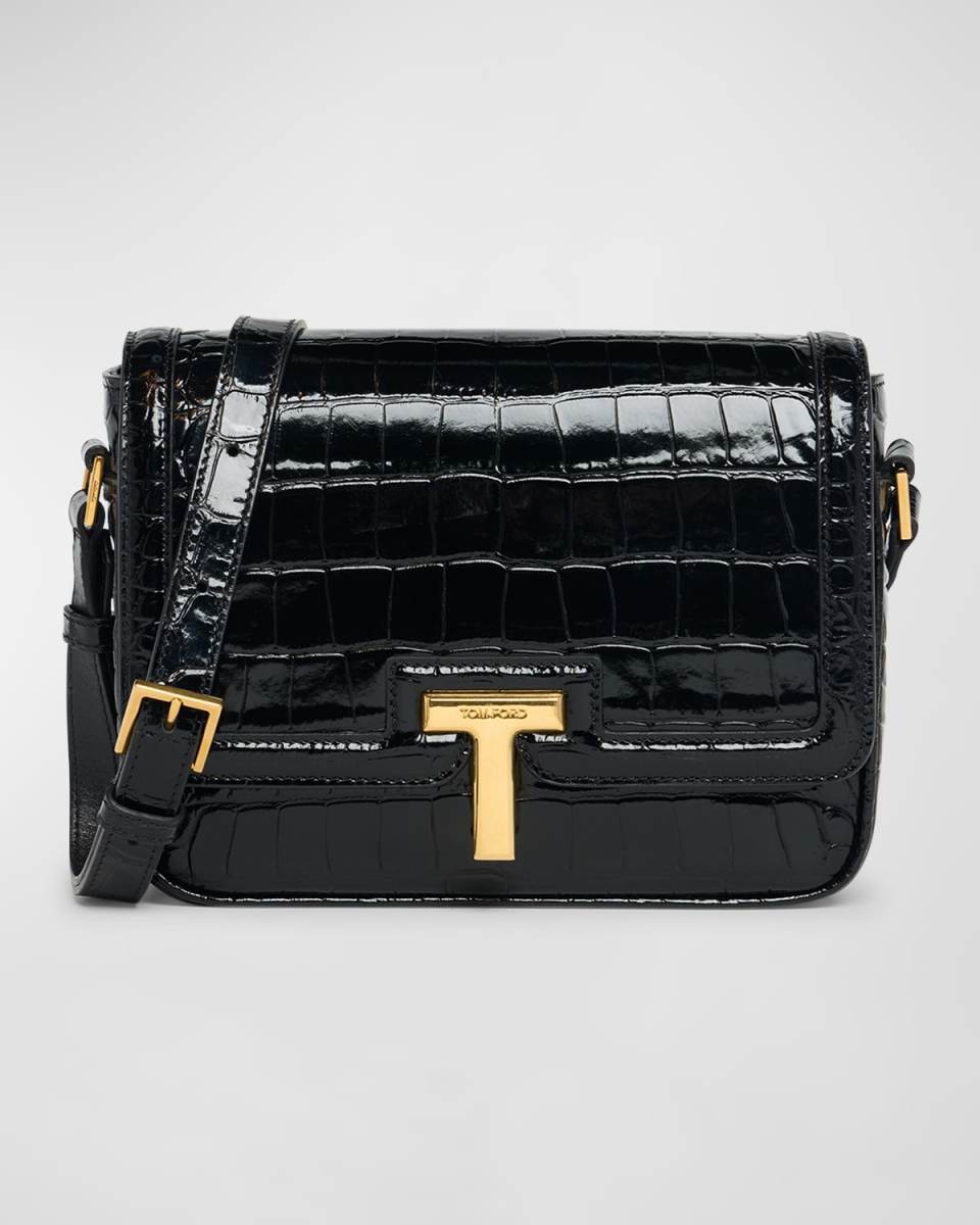 Wallis Stamped Crocodile Leather Small Shoulder Bag