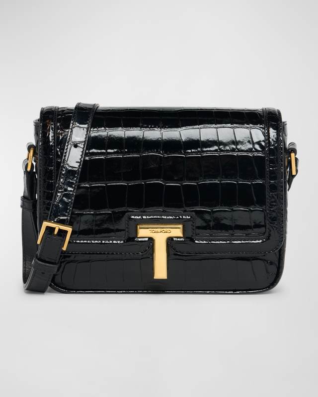 Wallis Stamped Crocodile Leather Small Shoulder Bag
