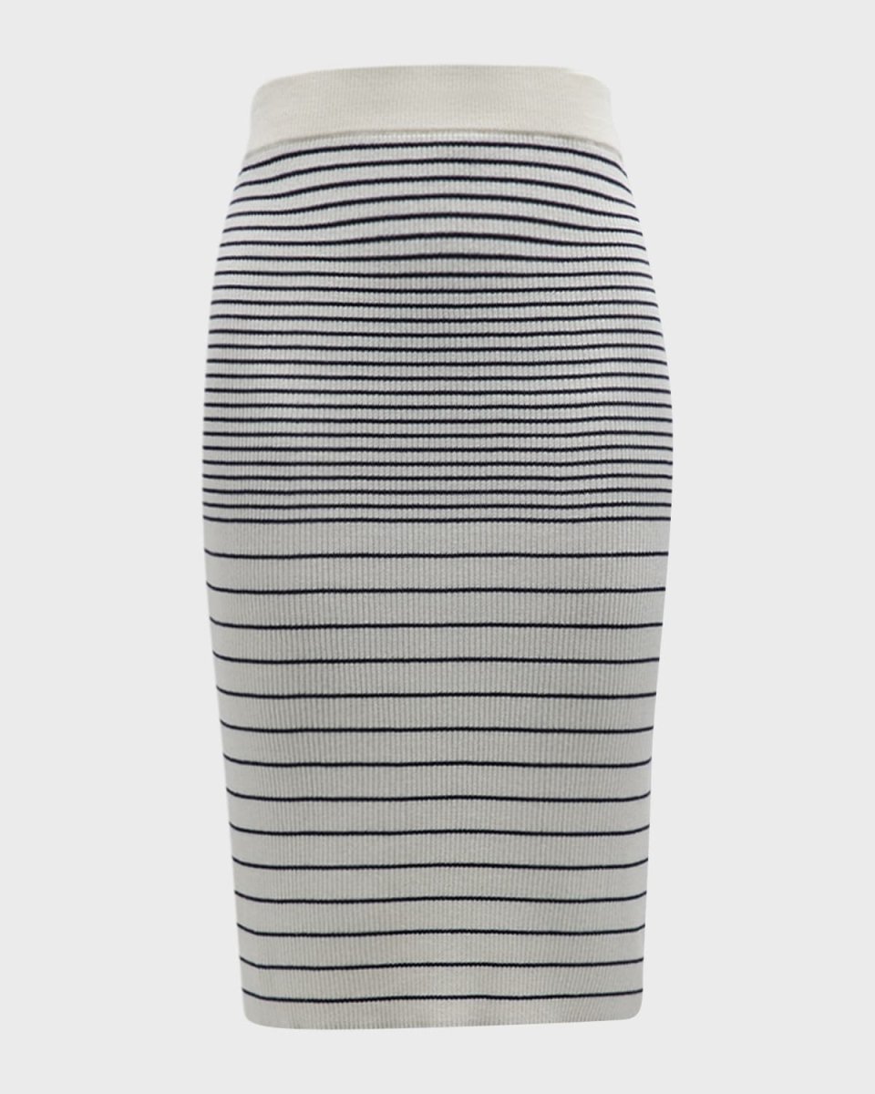 Silk and Cotton Mixed Stripe Midi Skirt
