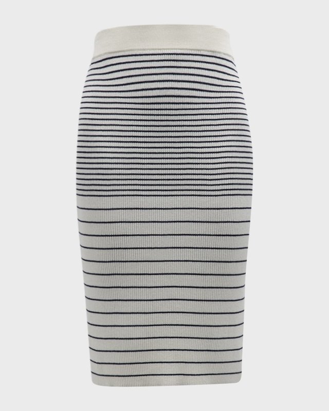 Silk and Cotton Mixed Stripe Midi Skirt