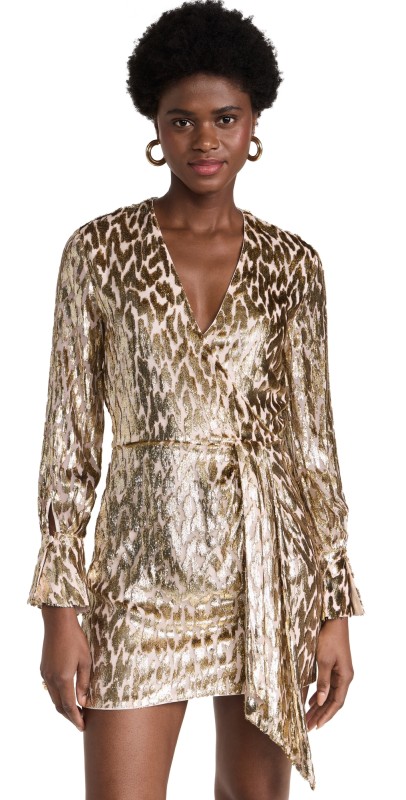 SIMKHAI Camryn Long Sleeve Mini Dress Gold