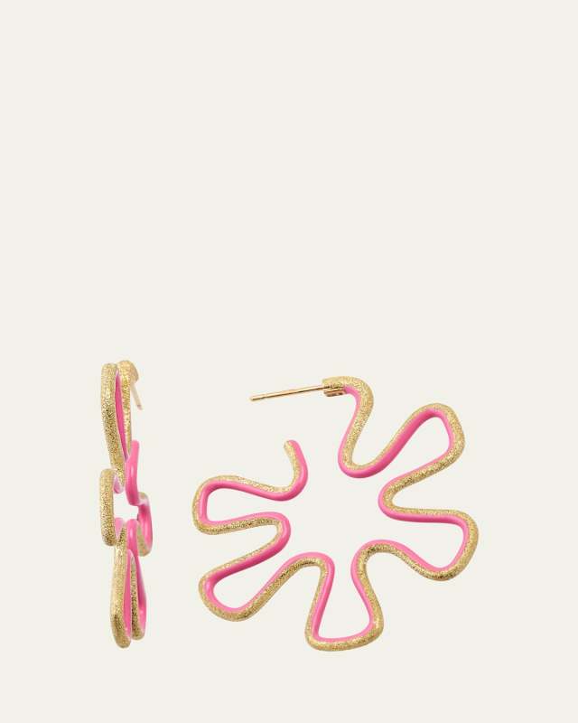 9K Gold Diamond and Pink Enamel Polka Dot Earrings