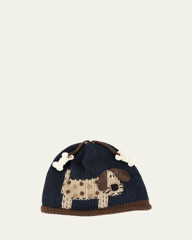 Woof Woof Knit Baby Hat, Blue