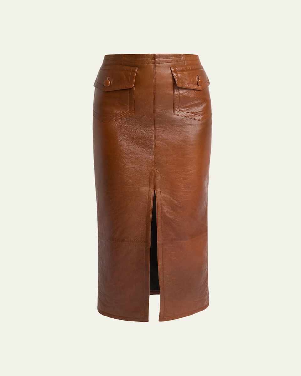 Glossy Leather Midi Skirt