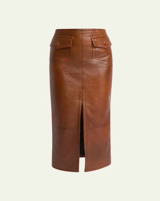 Glossy Leather Midi Skirt