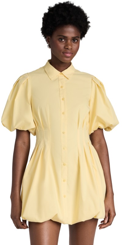 SIMKHAI Cleo Balloon Pintuck Mini Dress Sulfur