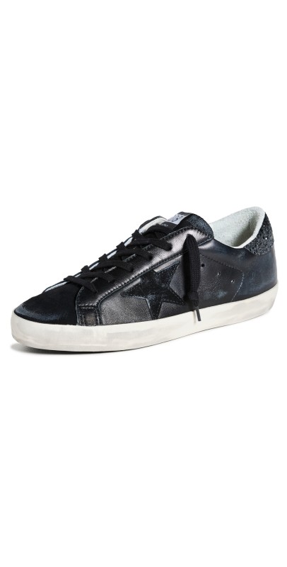 Golden Goose Super-Star Suede Glitter Heel Sneakers Black
